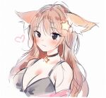  1girl :3 animal_ear_fluff animal_ears annytf anyuu black_bra black_choker bra breasts brown_eyes brown_hair choker cleavage commentary english_commentary fox_ears hair_ornament heart indie_virtual_youtuber large_breasts long_hair looking_at_viewer portrait simple_background sketch solo star_(symbol) star_hair_ornament underwear white_background 