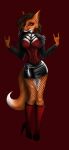  absurd_res anthro brown_hair canid canine clothed clothing corset dipstick_tail female fishnet fox fully_clothed hair harness hi_res lingerie mammal multicolored_tail red_eyes scar simple_background solo tagme topwear 