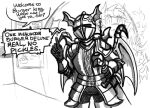  armor bat_pony bat_wings clothing dialogue english_text equid fan_character gauntlets gloves handwear hasbro headgear helmet mammal melee_weapon membrane_(anatomy) membranous_wings my_little_pony replica_(artist) sword text weapon wings 