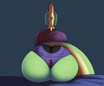  anthro bedding big_butt big_tail butt clothed clothing digitalpelican dragon female green_body hair huge_butt panties partially_clothed purple_clothing sasha_(digitalpelican) scalie shirt simple_background sitting solo spikes spiky_hair t-shirt topwear underwear wedgie 