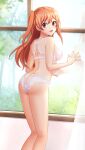  1girl :d ass bangs bra breasts brown_eyes day dimples_of_venus doukyuusei_another_world eyebrows_visible_through_hair from_behind game_cg hair_between_eyes hair_ribbon indoors lingerie long_hair looking_at_viewer looking_back medium_breasts official_art open_mouth orange_hair panties ribbon sendou_airi shiny shiny_hair shoulder_blades sideboob smile solo standing twintails underwear underwear_only very_long_hair white_bra white_panties yellow_ribbon 