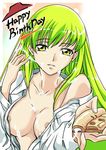  artist_request bangs breasts c.c. cheese code_geass food green_hair holding_pizza large_breasts long_hair nipples open_clothes open_shirt pizza pizza_hut product_placement sexually_suggestive shirt solo suggestive_fluid yellow_eyes 