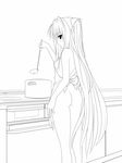  apron artist_request ass cooking greyscale konjiki_no_yami long_hair looking_back monochrome naked_apron solo to_love-ru very_long_hair 