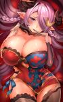  black_panties braid breast_press breasts butterfly_hair_ornament china_dress chinese_clothes cleavage cleavage_cutout clothing_cutout detached_sleeves dress frilled_legwear gloves granblue_fantasy hair_ornament hair_over_one_eye heart heart-shaped_pupils hei_(heiyohei) highres horns large_breasts long_hair lying narmaya_(granblue_fantasy) on_back panties pink_hair short_dress symbol-shaped_pupils thighhighs underwear 