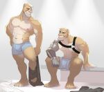  abs anthro bench brother brothers bulge clothed clothing cougar duo felid feline fur hands_on_hips male mammal mtraon muscular muscular_anthro muscular_male nails ppecs prosthetic prosthetic_arm prosthetic_limb sibling sitting smile tan_body tan_fur underwear underwear_only 