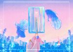  1other blurry bokeh cityscape crescent_moon depth_of_field fish floating food goldfish hands highres holding jewelry moon nail_art nail_polish night night_sky original out_of_frame popsicle popsicle_stick ring scenery sky skyline translation_request transparent wacca005 water_drop 