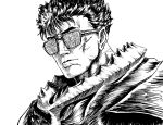  1boy armor berserk berserker_armor closed_mouth commentary english_commentary face glasses grass guts_(berserk) highres looking_at_viewer scar scar_on_cheek scar_on_face scar_on_neck short_hair simple_background solo substance20 white_background 