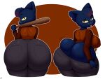  2021 absurd_res anthro anus barely_visible_anus baseball_bat bat_(object) big_breasts big_butt blue_body blue_fur bottomwear breasts butt butt_cleavage butt_focus clothed clothing denim denim_clothing domestic_cat felid feline felis female fur hi_res huge_breasts huge_butt jeans looking_at_viewer mae_borowski mammal night_in_the_woods nipple_outline orange_eyes pants side_boob solo sweatshirt tight_clothing tongue tongue_out undressing video_games whiskers xmetalhusky yellow_sclera 