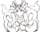  anthro blush cthugha_(tas) dragon exe_exem gesture male muscular muscular_anthro muscular_male sketch solo tentacles tokyo_afterschool_summoners v_sign video_games 