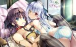  ass erect_nipples heterochromia kai_yuuki lingerie no_bra pantsu shimapan skirt_lift thighhighs wallpaper yuri 