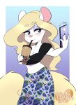  akaunkel animaniacs anthro beverage blush bubble_tea cellphone female hi_res mammal midriff minerva_mink mink mustelid musteline phone selfie solo true_musteline warner_brothers 