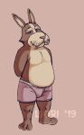  anthro belly clothing facial_hair hare hi_res lagomorph leporid male mammal mature_male mustache nintendo peppy_hare redo_(artist) slightly_chubby solo standing star_fox underwear video_games 