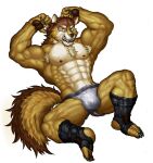  abs anthro armpit_hair barrel_(live-a-hero) body_hair canid canine canis clothing hi_res jockstrap live-a-hero male mammal muscular muscular_anthro muscular_male nipples overshoot pecs sharp_teeth solo teeth underwear video_games wolf 