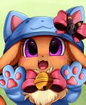  2019 accessory better_version_at_source bow_tie brown_body brown_fur cat_costume clothing costume eevee eeveelution eyelashes fan_character female feral fur hair_accessory hair_bow hair_ribbon hi_res hoodie nintendo open_mouth paws pok&eacute;mon pok&eacute;mon_(species) pridark purple_eyes ribbons simple_background smile smiling_at_viewer topwear umbreon video_games 