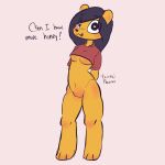  1:1 anthro athletic athletic_anthro athletic_female blush bottomless bottomless_female breasts clothed clothing crop_top disney female fur genitals hair hearteyes hi_res long_hair mammal pussy pussy_blush shirt shy simple_background solo topwear tsuraipossum under_boob ursid ursine winnie_the_pooh_(franchise) yellow_body yellow_fur 