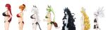  6+girls absurdres animal_ears aphrodite_(nyanko_daisensou) black_eyes black_hair blonde_hair blue_eyes bra braid breasts bust_chart cat_ears cat_tail crown deale_(nyanko_daisensou) flower green_hair hair_flower hair_ornament highres jeanne_(nyanko_daisensou) markings multiple_girls no_pupils nyanko_daisensou orange_hair panties red_eyes red_hair symbol tail tama_(nyanko_daisensou) underwear user_umew5555 white_hair wolf_ears wolf_tail yellow_eyes 