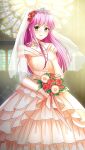  1girl bangs bouquet bridal_veil choker closed_mouth collarbone diadem doukyuusei doukyuusei_another_world dress elbow_gloves eyebrows_visible_through_hair floating_hair flower game_cg gloves hair_flower hair_ornament holding holding_bouquet layered_dress long_dress long_hair looking_at_viewer official_art orange_eyes pink_hair red_flower red_rose ribbon ribbon_choker rose sakuragi_mai shiny shiny_hair smile solo standing veil very_long_hair wedding_dress white_dress white_gloves white_ribbon 