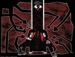  1boy alucard_(hellsing) black_hair blood bloody_tears chair coat gloves hellsing liegenschonheit long_hair pointer red_background red_coat sitting solo throne white_gloves 