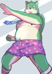  2021 anthro canid canine canis clothing domestic_dog fur green_body green_fur hi_res humanoid_hands kemono male mammal necktie nipples overweight overweight_anthro overweight_male solo tmnt_omawari3 underwear 