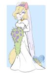  akaunkel animaniacs anthro border bouquet clothing dress eyes_closed female flower hi_res jewelry mammal minerva_mink mink mustelid musteline necklace plant solo true_musteline warner_brothers wedding_dress white_border 