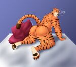  anthro bed big_butt butt felid furniture hi_res male mammal muscular muscular_anthro muscular_male pantherine presenting presenting_hindquarters rear_view rionmaro solo teasing tiger 