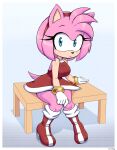  absurd_res amy_rose anthro big_breasts blue_eyes bottomwear breasts clothing eulipotyphlan female hedgehog hi_res looking_at_viewer mammal simmsyboy simple_background sitting skirt solo sonic_the_hedgehog_(series) 