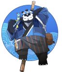  2018 andikapatok anthro black_body black_fur black_nose clothed clothing eyes_closed fur giant_panda hi_res kemono male mammal overweight overweight_anthro overweight_male solo ursid white_body white_fur 