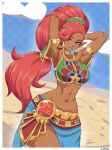  abs absurd_res blue_eyes breasts breath_of_the_wild dark_body dark_skin female gerudo hair hi_res humanoid humanoid_pointy_ears mammal muscular muscular_female muscular_humanoid nintendo not_furry red_hair simmsyboy solo the_legend_of_zelda urbosa video_games 