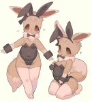  &lt;3 ? belly bow_on_head breasts brown_body brown_eyes brown_fur bunny_costume bunny_ears_(cosmetic) clothing clothing_bow costume dipstick_ears dipstick_tail eevee female fupa fur green_background legwear mammal multicolored_body multicolored_ears multicolored_fur multicolored_tail multiple_angles navel_cutout nintendo pok&eacute;mon pok&eacute;mon_(species) rikose simple_background skindentation small_breasts stockings thick_thighs thigh_gap tuft two_tone_body two_tone_fur video_games white_body white_fur 