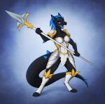  anthro armor coyrin fight_me hi_res invalid_tag lizard medieval melee_weapon polearm reptile scalie spear teeth weapon 