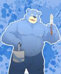  2015 andikapatok anthro belly black_nose blue_body blue_fur bottomwear clothing fur humanoid_hands kemono male mammal moobs nipples overweight overweight_anthro overweight_male pants solo ursid 