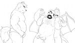  2015 andikapatok anthro balls beard bulge canid canine canis clothing dragon erection facial_hair genitals group human humanoid_genitalia humanoid_hands humanoid_penis kemono male male/male mammal overweight overweight_male penis simple_background underwear white_background wolf 