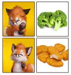  ambiguous_gender broccoli canid canine canis chicken_meat chicken_nugget drakeposting food fox fur humor mammal meat meme pawpads plant silverfox5213 simple_background tongue tongue_out vegetable 