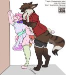  anal anthro atticus_mura big_dom_small_sub canid canine canis chastity_cage chastity_device clothed clothed_sex clothing collar collar_grab conditional_dnp dress duo hi_res lagomorph legwear leporid lifted_dress lustylamb male male/male mammal rabbit sex size_difference thigh_highs wolf 