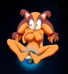  absurd_res animal_humanoid anthro badger blue_eyes breasts female hi_res humanoid macro mammal mammal_humanoid mustelid musteline nipples orange_body planet sega simple_background solo sonic_boom sonic_the_hedgehog_(series) space sticks_the_jungle_badger surprised_expression the_knight video_games 