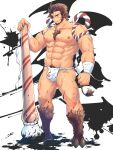  1boy :q abs absurdres animal_ears animal_feet animal_request bara beard boar_boy boar_ears boar_tail brown_hair bulge chest_hair costume_request eyepatch facial_hair fang full_body fundoshi giant_brush hairy highres japanese_clothes large_pectorals looking_at_viewer male_focus male_pubic_hair mature_male monster_boy muscular muscular_male navel navel_hair nipples original oversized_object pectorals pubic_hair short_hair solo spiked_hair standing stomach thick_thighs thighs tongue tongue_out tptptpn underwear underwear_only white_male_underwear 