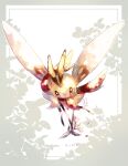  brown_eyes closed_mouth commentary_request flower flying framed full_body gen_7_pokemon highres no_humans pokemon pokemon_(creature) ribombee riri_(riri_nasinasi) solo translation_request yellow_fur 