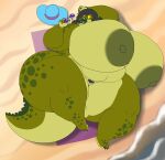  anthro areola big_breasts breasts crocodilian female genitals green_body hi_res huge_breasts hyper hyper_breasts nipples non-mammal_breasts nude pubes pussy reptile scalie solo thick_thighs vdisco 