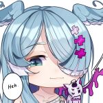  +_+ 1girl :3 animal_ears animal_on_shoulder black_sclera blue_eyes blue_hair chi_ra chibi colored_sclera dragon dragon_ears dragon_girl dragon_wings elira_pendora eyebrows_visible_through_hair hair_over_one_eye highres nijisanji nijisanji_en one_eye_covered pikl_(elira_pendora) smile solo_focus twitter_username virtual_youtuber watermark white_eyes wings 