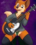  anthro blush breasts camel_toe canid canine clothed clothing darma_(rock_dog) digital_media_(artwork) female fox fur guitar hi_res kneeling legwear looking_at_viewer mammal musical_instrument open_mouth panties playing_guitar playing_music plucked_string_instrument rock_dog simple_background solo spread_legs spreading stockings string_instrument sweater topwear underwear yosshi 