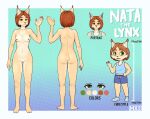 absurd_res anthro breasts butt chibi clothing colored different_artstyle felid feline female fur genitals green_eyes hair hi_res hybrid lynx mammal maxizz model_sheet nude pose pussy red_hair solo tuft yellow_body yellow_fur 