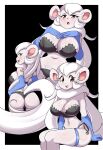  absurd_res anthro armwear big_breasts black_bra black_clothing black_panties black_underwear blue_armwear blue_clothing blush bra breasts brown_eyes butt cinccino cleavage clothed clothing eyelashes female fluffy fluffy_tail fur grey_body hair hi_res lingerie long_tail looking_at_viewer lucyfercomic nintendo open_mouth panties pok&eacute;mon pok&eacute;mon_(species) rear_view side-tie_panties sitting solo underwear video_games white_body white_fur white_hair 