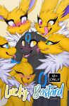 akira_(candyfoxy) blush blush_lines bodily_fluids candyfoxy comic cover cover_art cover_page drooling eeveelution female feral group harem hi_res jolteon licking male male/female nintendo pok&eacute;mon pok&eacute;mon_(species) saliva shiny_pok&eacute;mon sweat tongue tongue_out umbreon video_games 