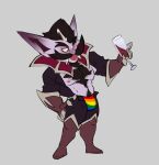  alcohol beverage biceps big_teeth body_hair chest_hair facial_hair hair halloween hi_res holidays kled_(lol) league_of_legends lgbt_pride mafekoba male male/male muscular pride_colors riot_games solo video_games wine yordle 