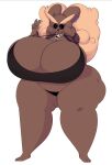  anthro big_breasts breasts brown_body butt_from_the_front cleavage clothed clothing dewy-eyedboy female gesture hi_res huge_breasts hyper hyper_breasts lopunny nintendo pok&eacute;mon pok&eacute;mon_(species) simple_background solo thick_thighs v_sign video_games white_background 