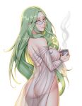  1girl ass breasts cleavage cleru_(cleruuuuu) closed_mouth dress fire_emblem fire_emblem:_three_houses glasses green_eyes green_hair highres large_breasts long_hair long_sleeves looking_at_viewer nude rhea_(fire_emblem) see-through simple_background smile solo 