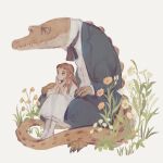  anthro back_spikes classy clothing cravat crocodile crocodilian crocodylid dress duo female flower grass hi_res human male mammal outside plant reptile rt0no scalie simple_background spiked_tail spikes spikes_(anatomy) suit suit_jacket topwear vest white_background 