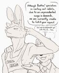  anthro big_ears bodily_fluids canid canine canis clothing dialogue duo hare lagomorph leporid luxury_gin male male/male mammal shirt suit sweat sweatdrop tall tank_top topwear wolf 