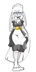  alexis_watterson anthro blue_eyes blush breasts clothing cute_eyes cute_face female fluffy fur grey_body grey_fur hair lagomorph leporid long_ears long_hair maid_hat maid_uniform mammal mikomistar mute rabbit scar smile solo uniform white_body white_fur white_hair 