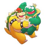  2021 anthro bowser crown duo green_body hi_res hug humanoid_hands koopa leonthelionel male mario_bros nintendo overweight overweight_male scalie simple_background sitting video_games wart_(mario) white_background 